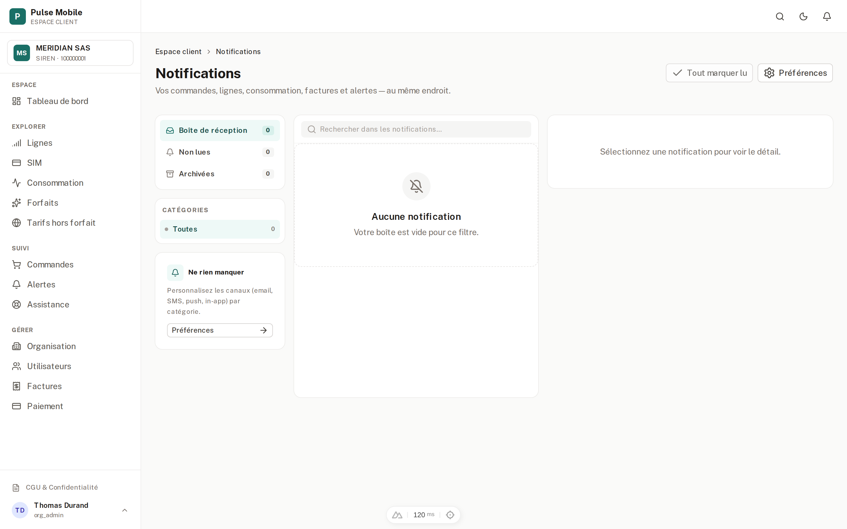 Votre centre de notifications — boîte de réception