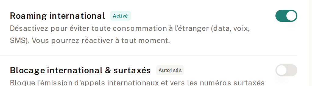 Les deux interrupteurs « Contrôles et sécurité » — chaque bascule crée une demande, sans effet immédiat