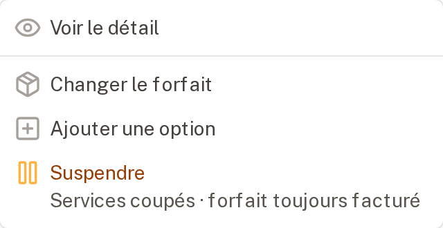 Le menu « ⋯ » d'une ligne — les actions varient selon l'état de la ligne et votre rôle